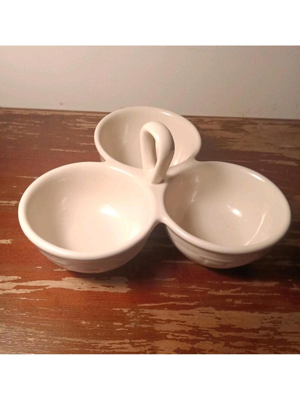 Longaberger Pottery 3 Part Relish Condiment Server-Woven Traditions-Ivory